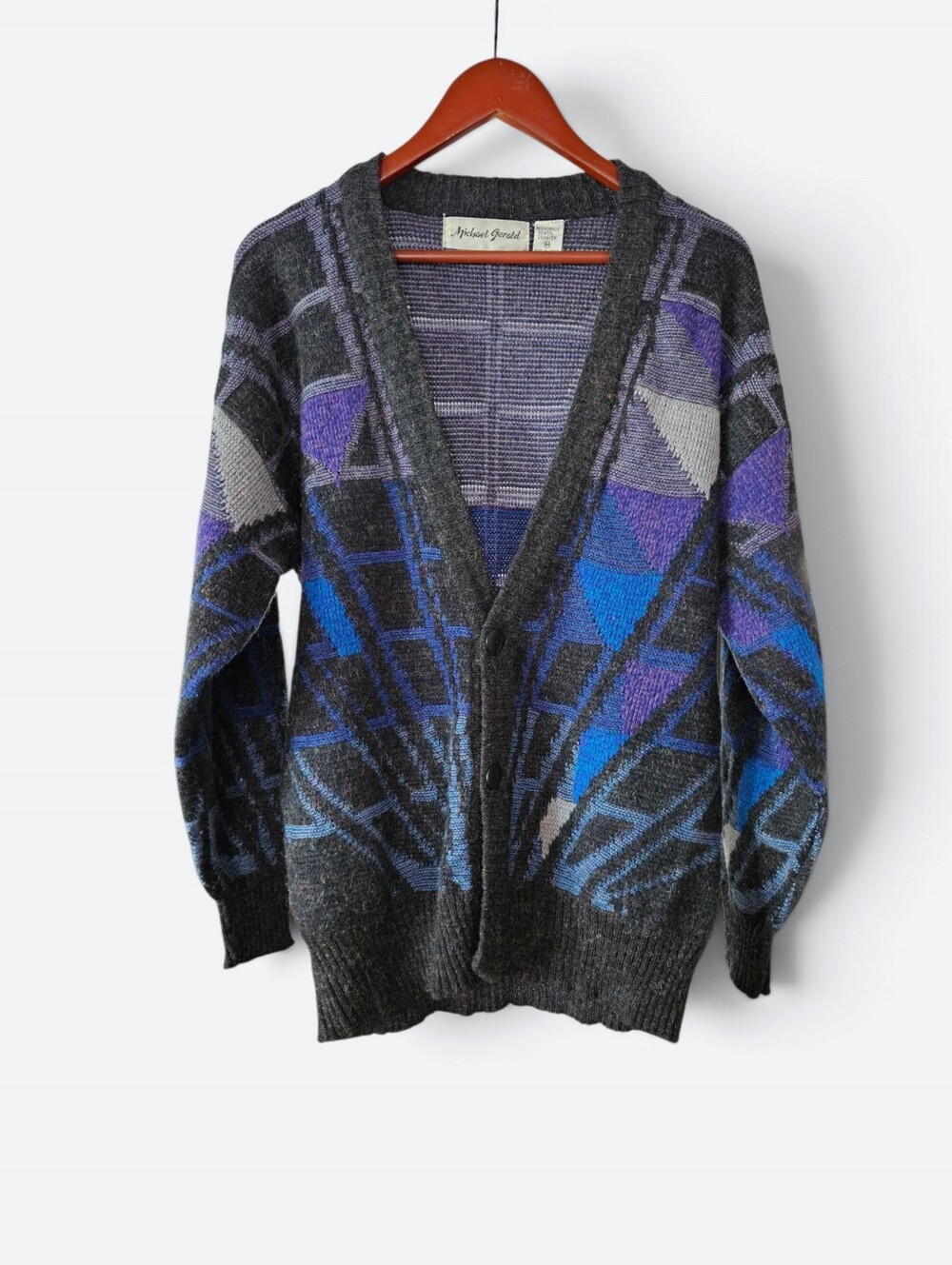 Vintage Michael Gerald Chunky Wool Blend Button Up Cosby Sweater Cardigan M